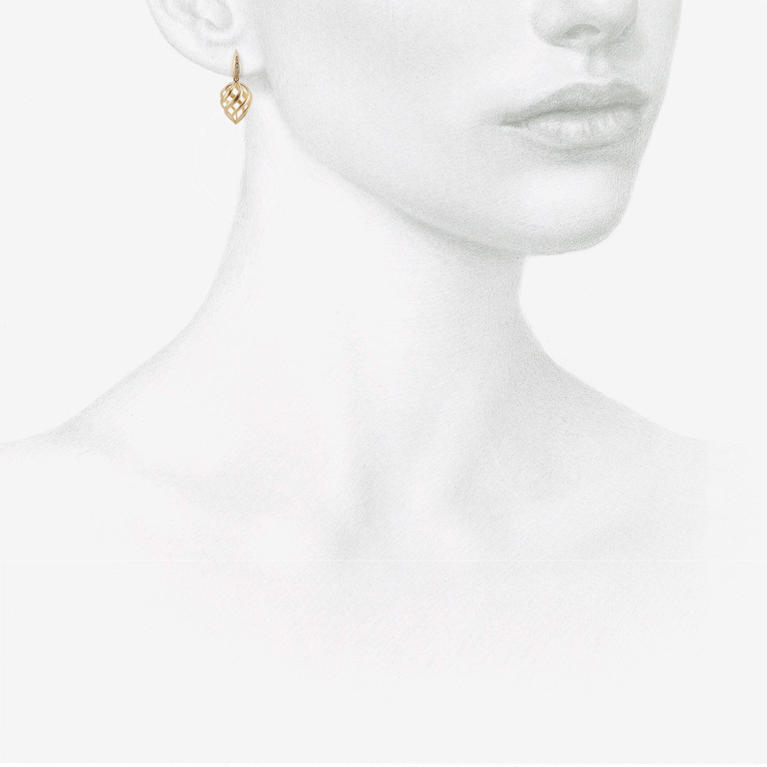 NICOLE LANDAW 14K & DIAMOND SPIRAL TWIST STRAWBERRY EARRINGS ON PAVÉ HUGGIE HOOPS, .15CT