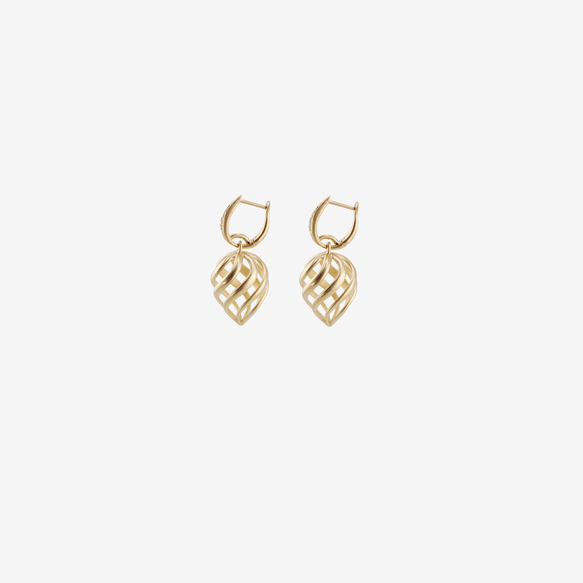 NICOLE LANDAW 14K & DIAMOND SPIRAL TWIST STRAWBERRY EARRINGS ON PAVÉ HUGGIE HOOPS, .15CT