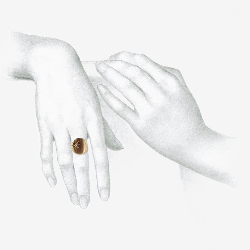 NICOLE LANDAW 14K & DIAMOND STARBURST SIGNET RING