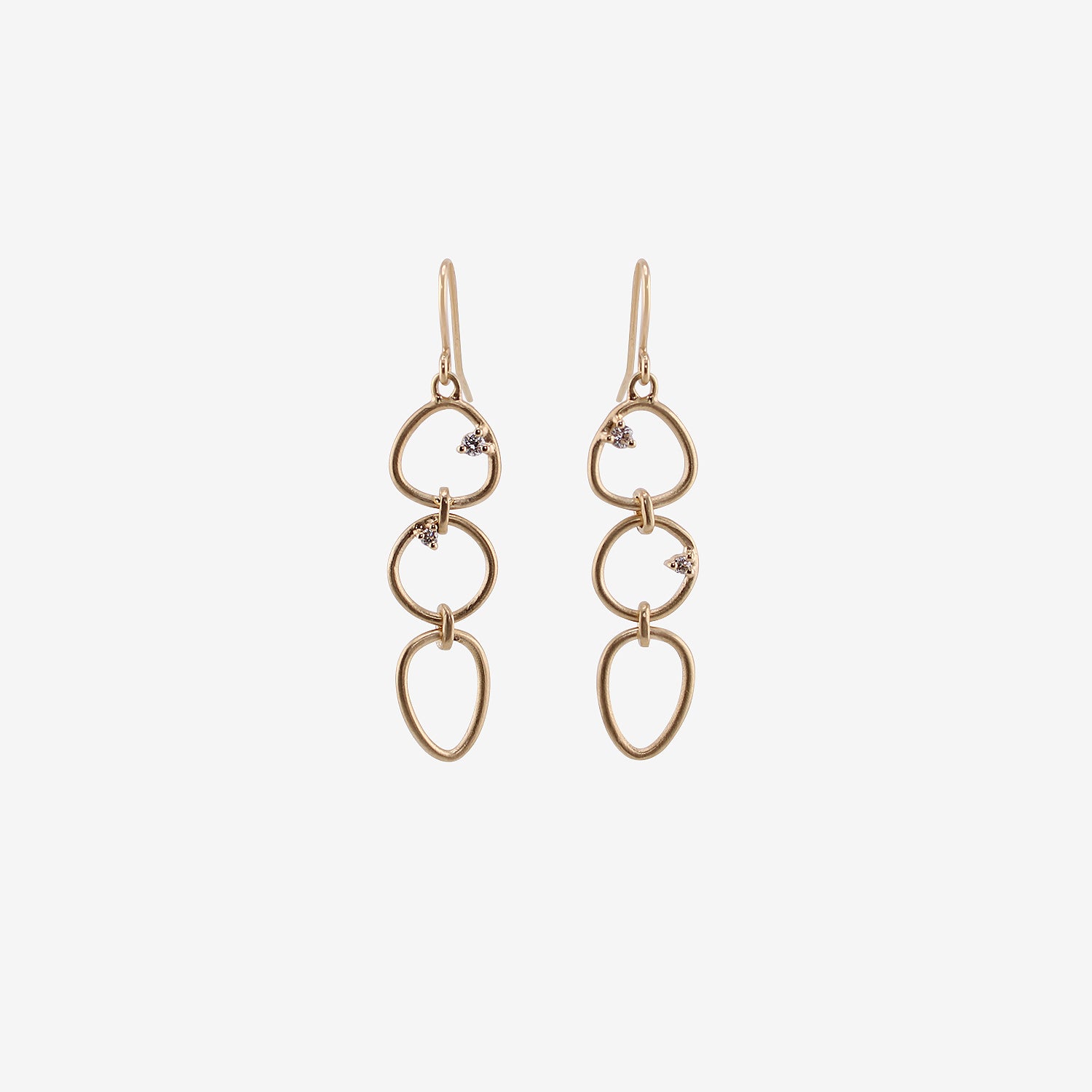 NICOLE LANDAW 14K THREE ELEMENT SOFT GEOMETRIC EARRINGS WITH DIAMONDS, .06CT