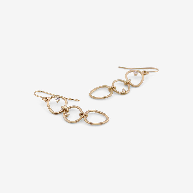 NICOLE LANDAW 14K THREE ELEMENT SOFT GEOMETRIC EARRINGS WITH DIAMONDS, .06CT
