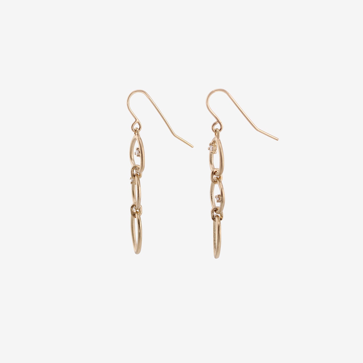 NICOLE LANDAW 14K THREE ELEMENT SOFT GEOMETRIC EARRINGS WITH DIAMONDS, .06CT