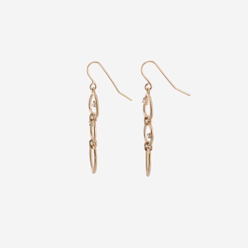 NICOLE LANDAW 14K THREE ELEMENT SOFT GEOMETRIC EARRINGS WITH DIAMONDS, .06CT