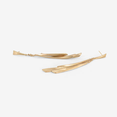 NICOLE LANDAW 14K THREE TASSEL SAIL EARRINGS ON POSTS