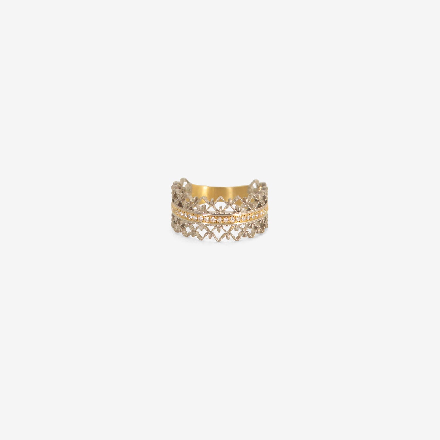 NIKOLLE RADI 18K & PLATINUM BROCADE RING WITH WHITE DIAMOND PAVÉ