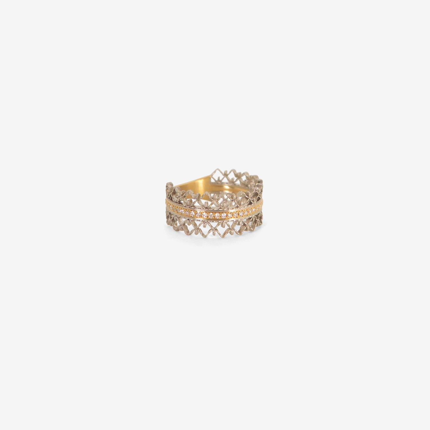 NIKOLLE RADI 18K & PLATINUM BROCADE RING WITH WHITE DIAMOND PAVÉ