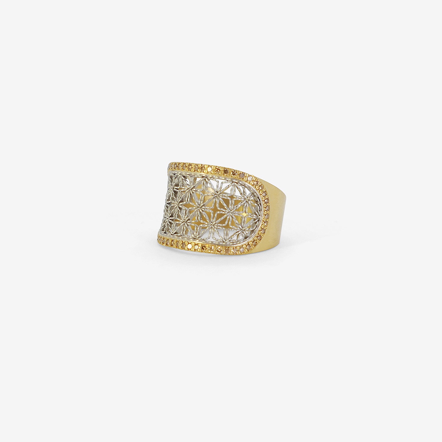 NIKOLLE RADI 18K & PLATINUM ELLIPSE RING WITH CHAMPAGNE MICRO PAVÉ DIAMONDS