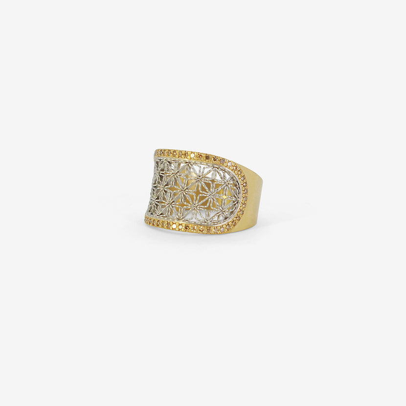 NIKOLLE RADI 18K & PLATINUM ELLIPSE RING WITH CHAMPAGNE MICRO PAVÉ DIAMONDS