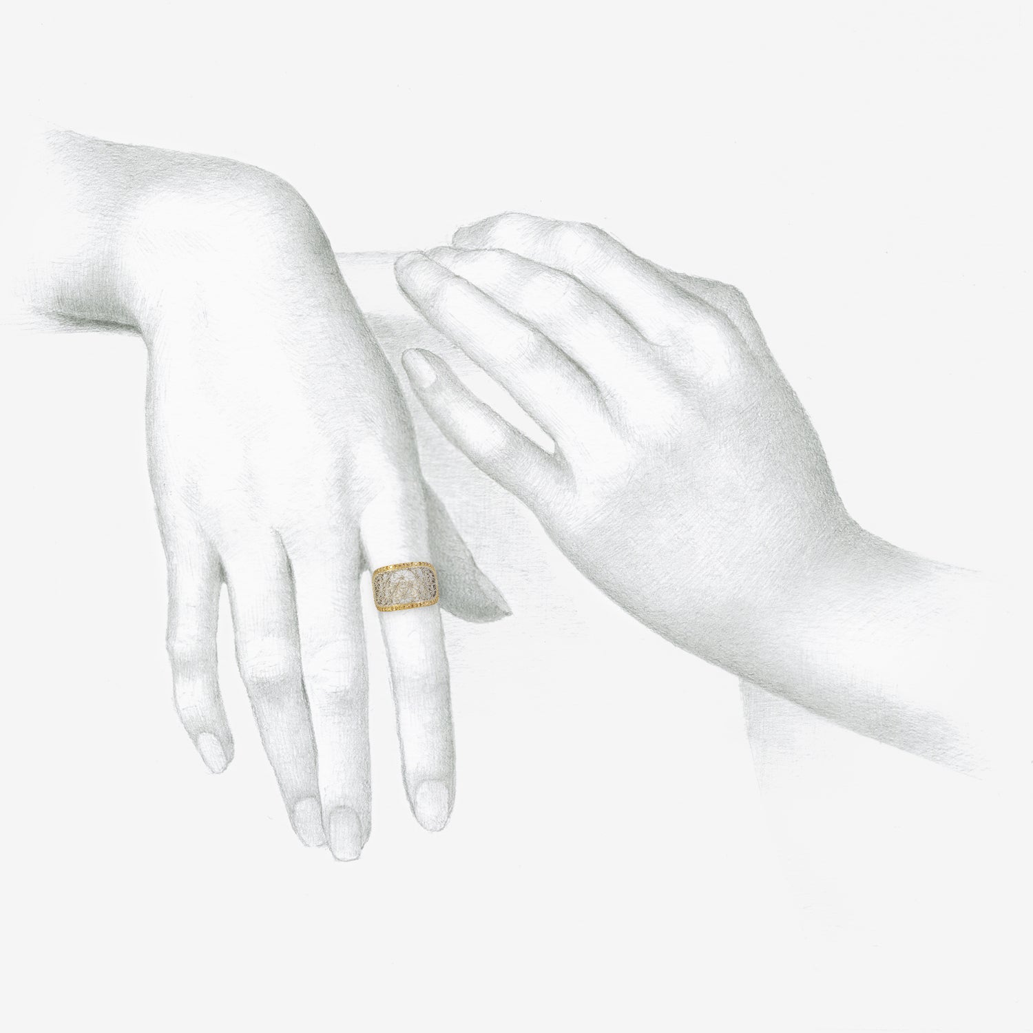 NIKOLLE RADI 18K & PLATINUM ELLIPSE RING WITH CHAMPAGNE MICRO PAVÉ DIAMONDS