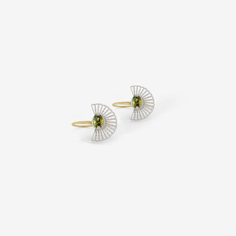 NIKOLLE RADI 18K & PLATINUM FAN EARRINGS WITH OVAL GREEN TOURMALINE