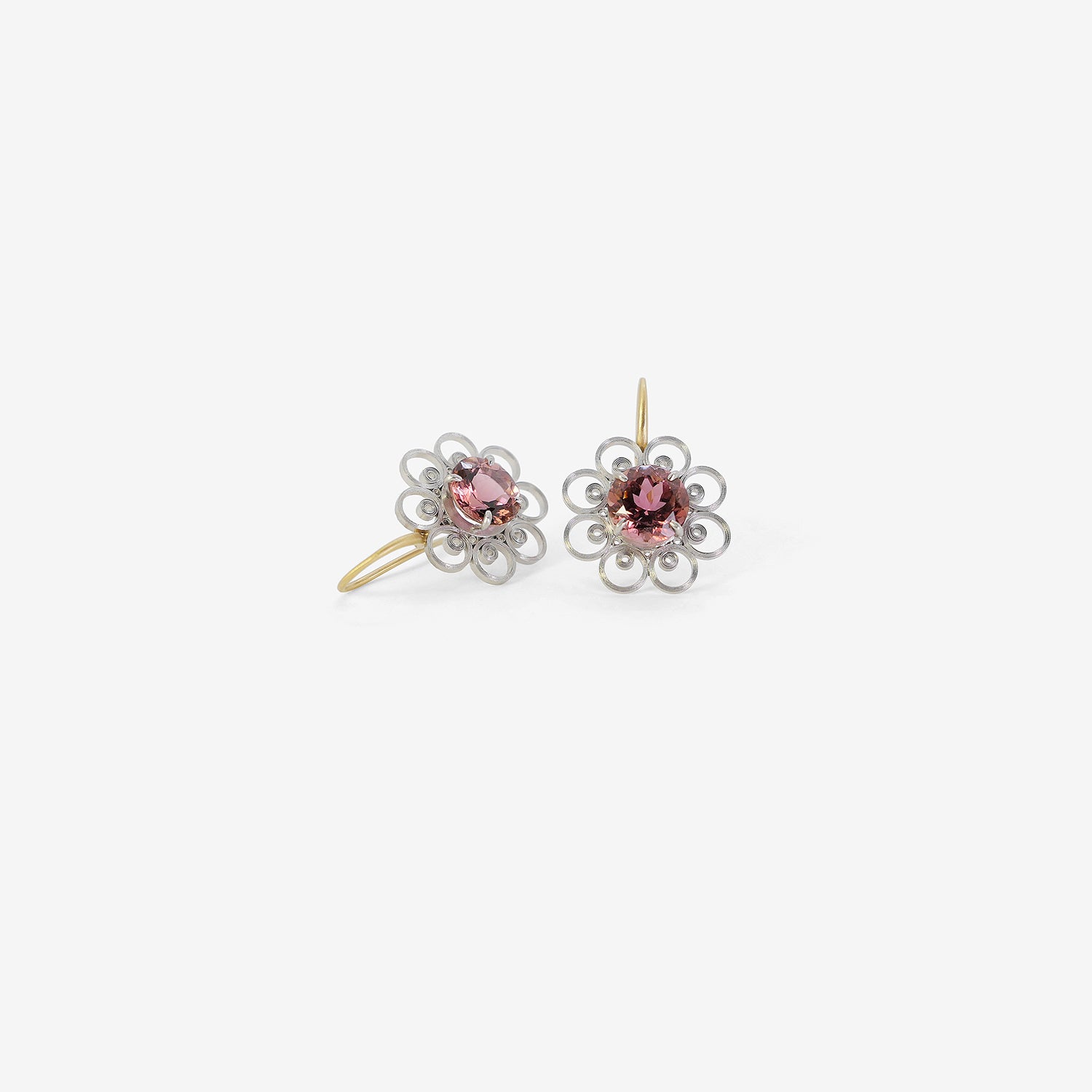 NIKOLLE RADI 18K & PLATINUM HANDSPUN EARRINGS WITH PINK TOURMALINE