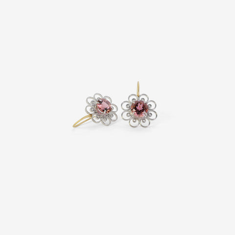 NIKOLLE RADI 18K & PLATINUM HANDSPUN EARRINGS WITH PINK TOURMALINE