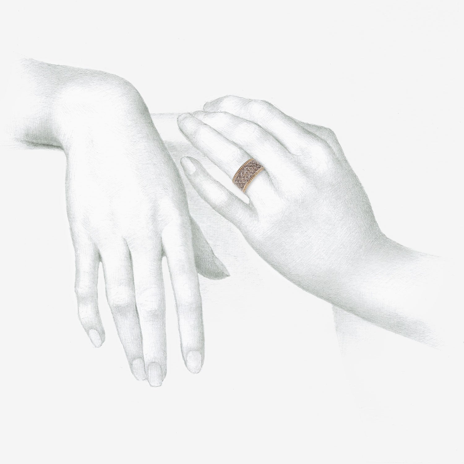 NIKOLLE RADI PLATINUM & 18K WIDE DAMASK BAND WITH MICRO-PAVE DIAMONDS