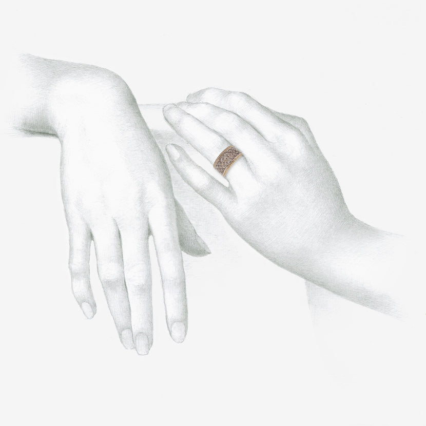 NIKOLLE RADI PLATINUM & 18K WIDE DAMASK BAND WITH MICRO-PAVE DIAMONDS