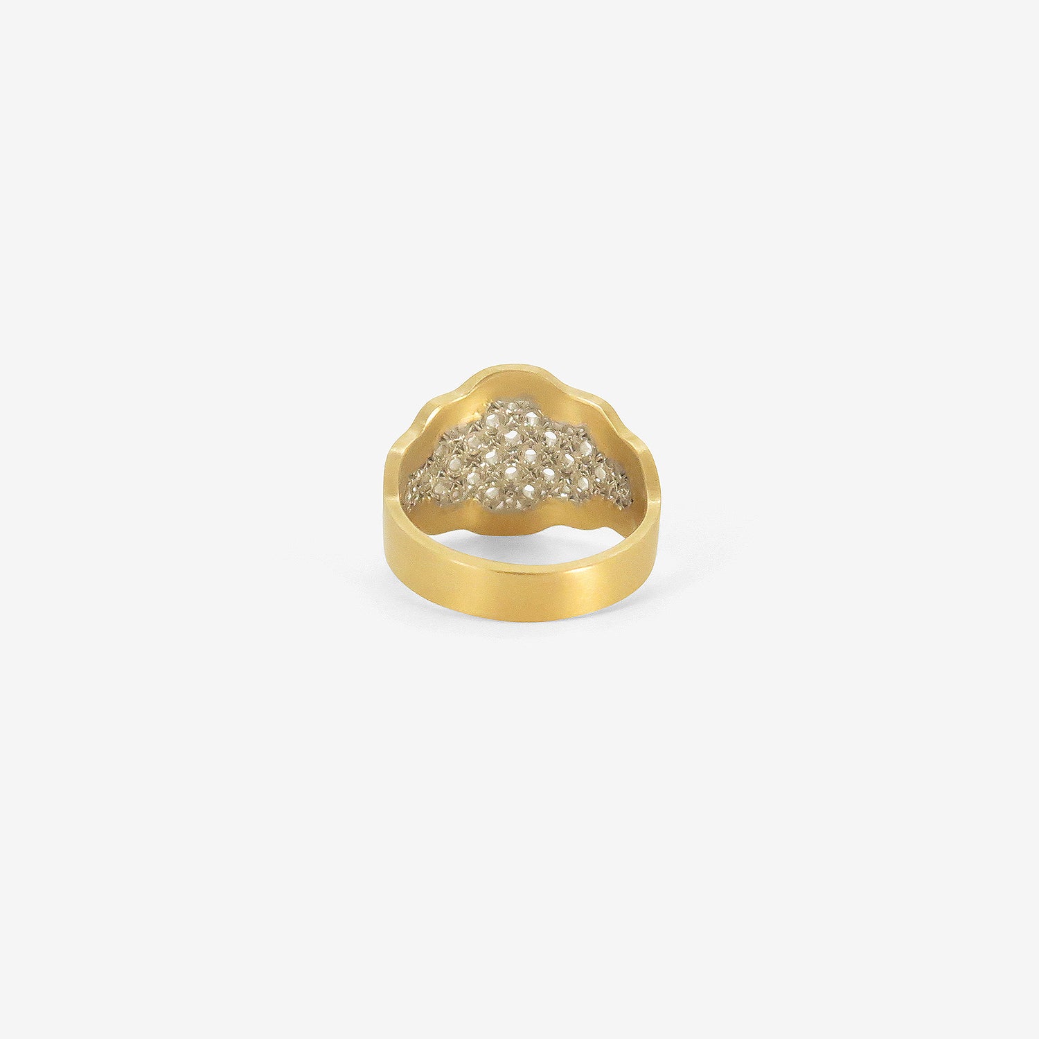 NIKOLLE RADI 18K & PLATINUM CHECKERBOARD RING WITH CHAMPAGNE DIAMOND PAVÉ