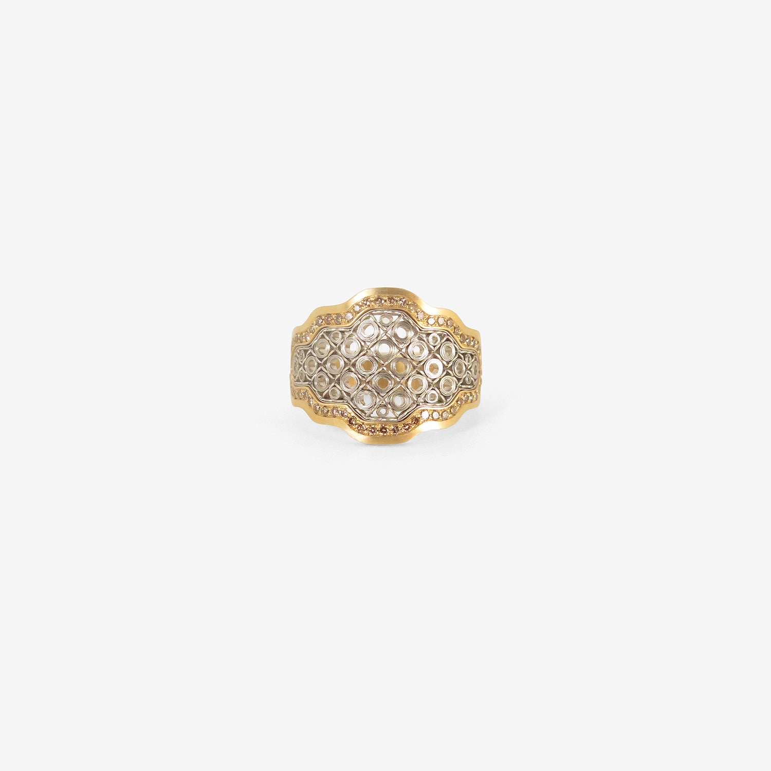 NIKOLLE RADI 18K & PLATINUM CHECKERBOARD RING WITH CHAMPAGNE DIAMOND PAVÉ