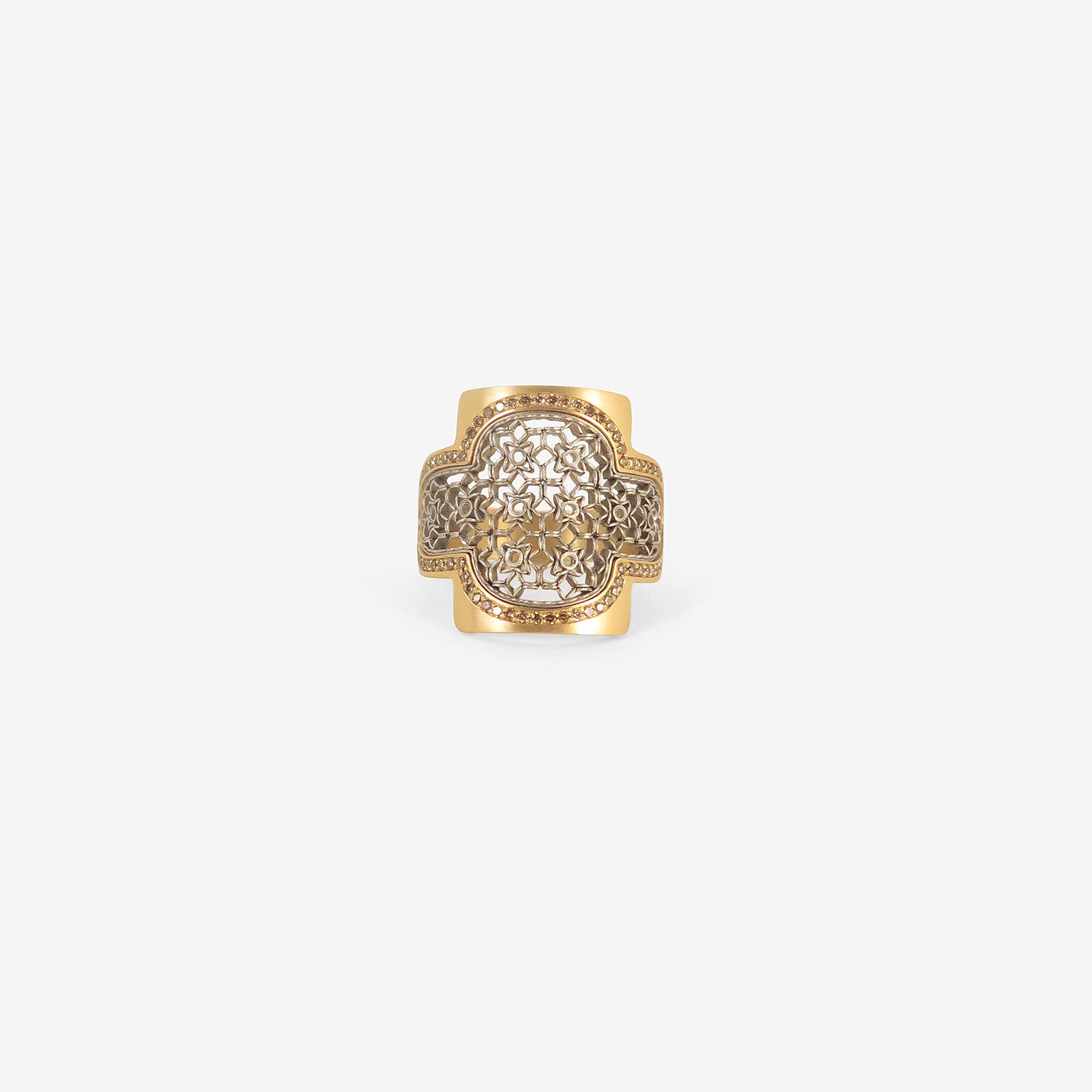 NIKOLLE RADI 18K & PLATINUM LACY RING WITH CHAMPAGNE DIAMOND PAVÉ