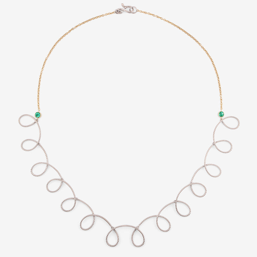 NIKOLLE RADI 18K & PLATINUM LOOPY NECKLACE WITH EMERALDS