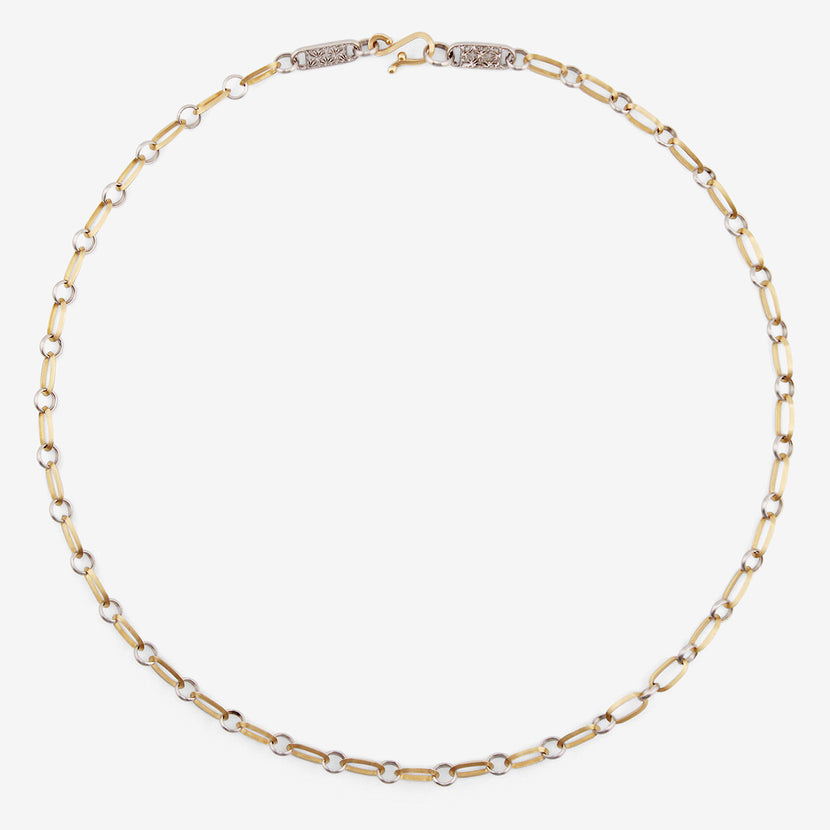 NIKOLLE RADI 18K & PLATINUM OVAL & ROUND LINK CHAIN NECKLACE WITH DAMASK CLASP