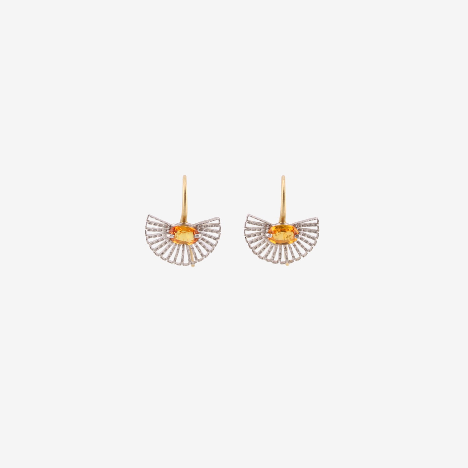 NIKOLLE RADI 18K & PLATINUM SMALL FAN EARRINGS WITH ORANGE SAPPHIRES