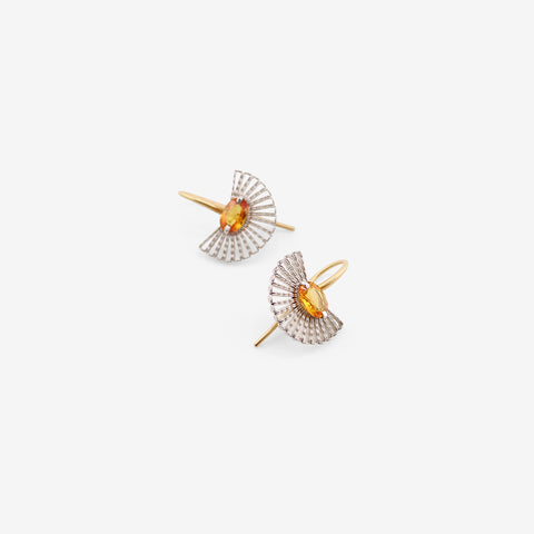 NIKOLLE RADI 18K & PLATINUM SMALL FAN EARRINGS WITH ORANGE SAPPHIRES