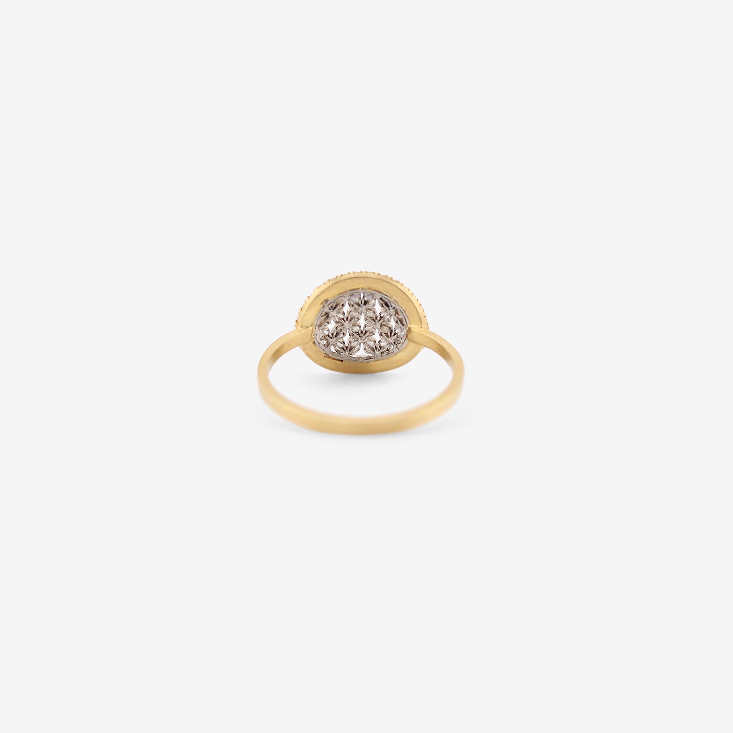 NIKOLLE RADI 18K & PLATINUM SMALL OVAL DAMASK RING WITH WHITE PAVÉ DIAMONDS