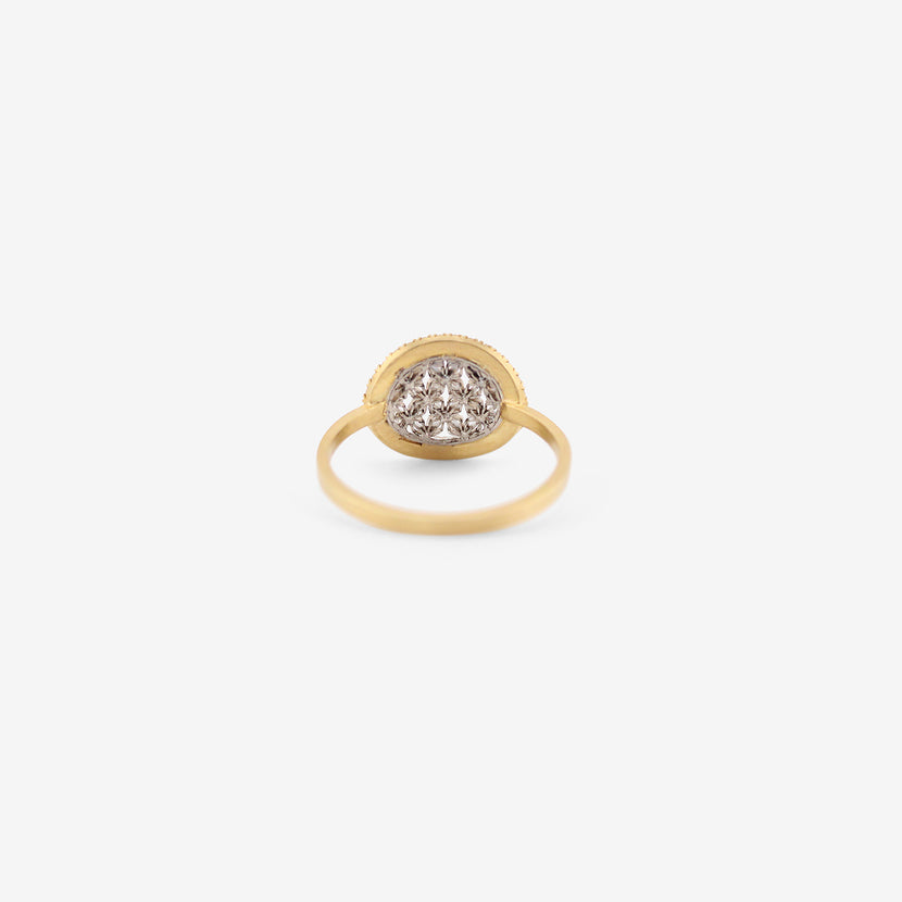 NIKOLLE RADI 18K & PLATINUM SMALL OVAL DAMASK RING WITH WHITE PAVÉ DIAMONDS