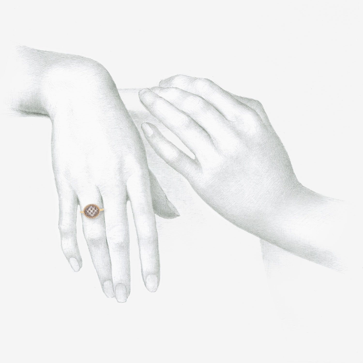 NIKOLLE RADI 18K & PLATINUM SMALL OVAL DAMASK RING WITH WHITE PAVÉ DIAMONDS