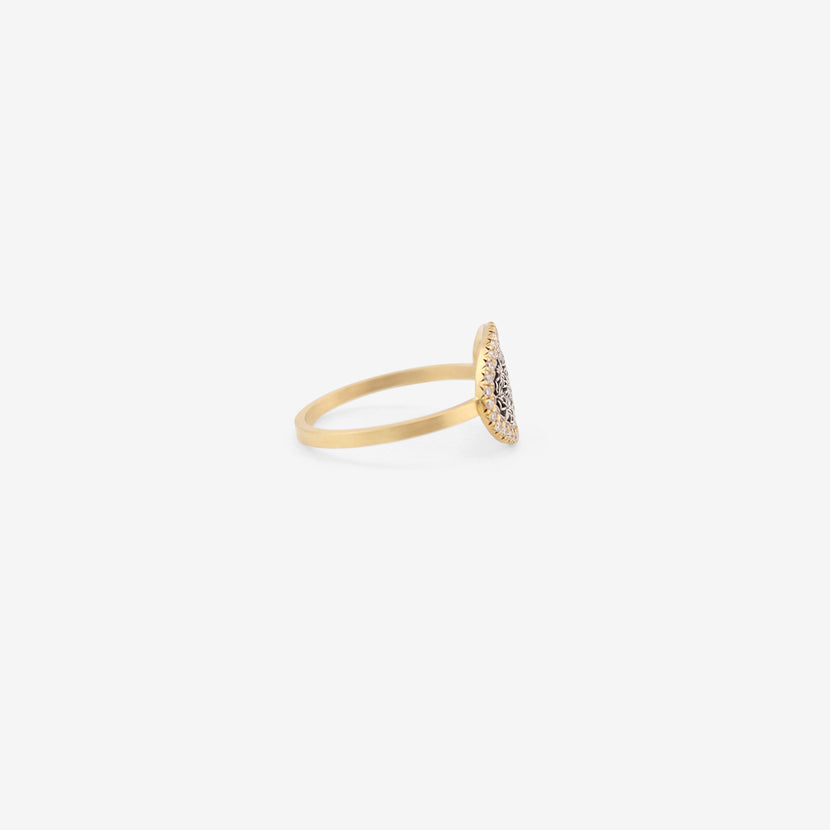 NIKOLLE RADI 18K & PLATINUM SMALL OVAL DAMASK RING WITH WHITE PAVÉ DIAMONDS