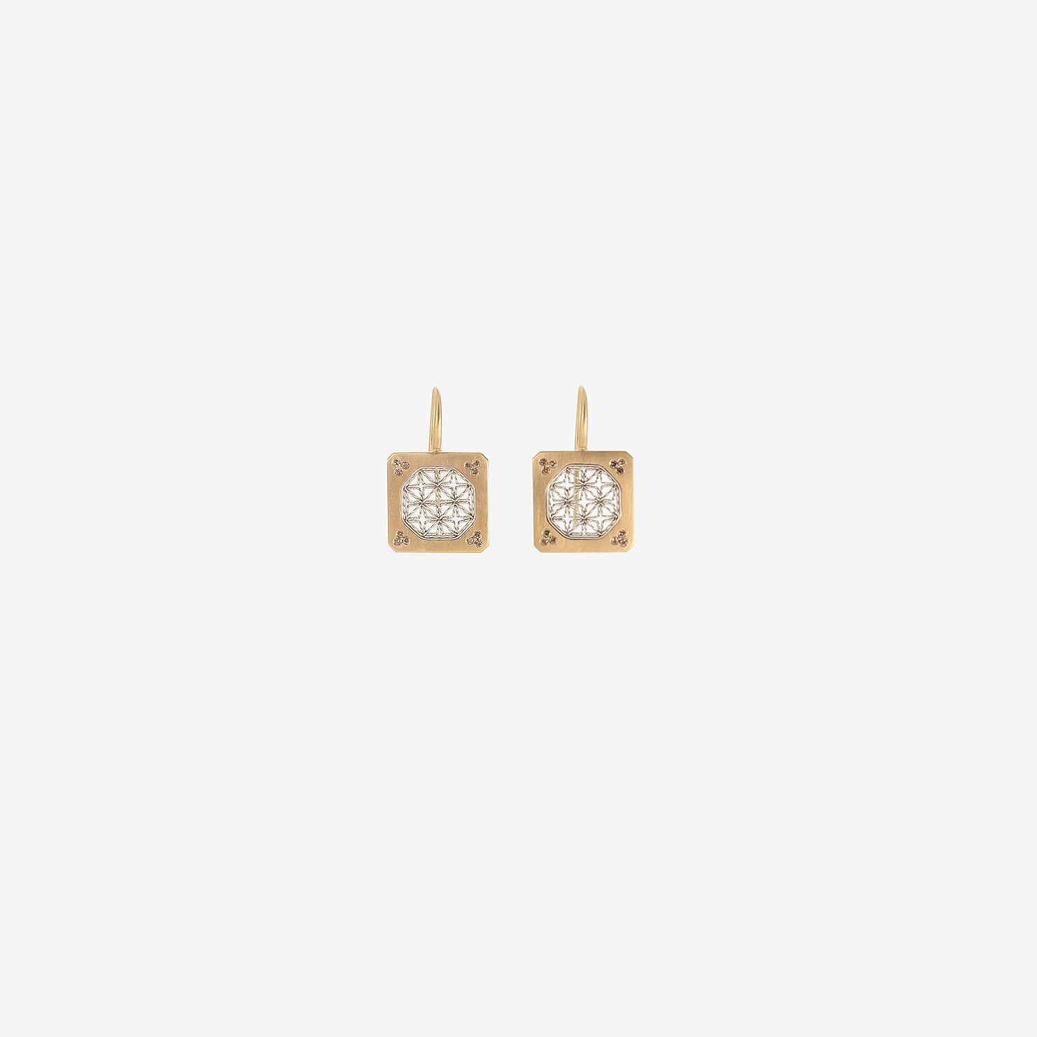 NIKOLLE RADI 18K & PLATINUM TESSELLATION EARRINGS WITH CHAMPAGNE DIAMONDS