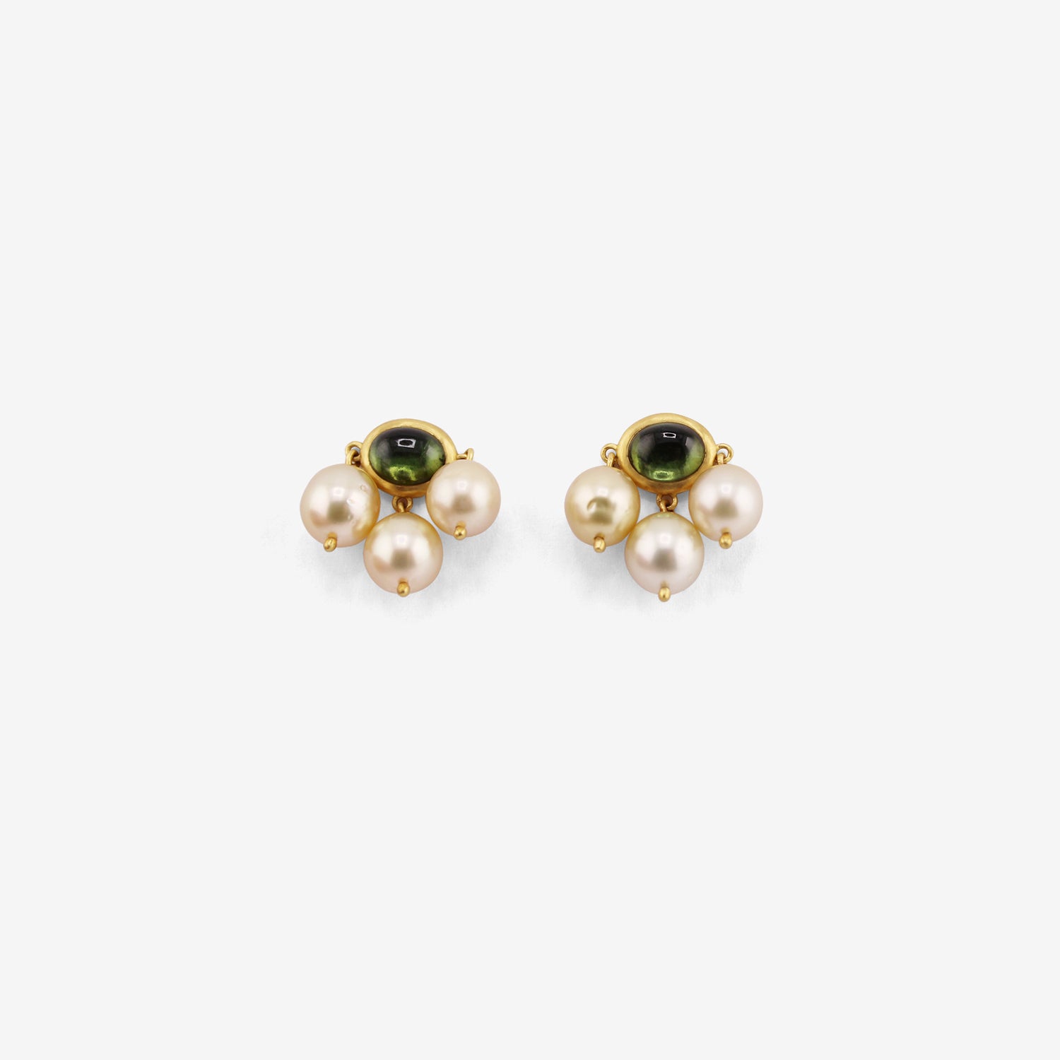 PROUNIS 22K & GREEN TOURMALINE UNDA STUDS WITH GOLDEN SOUTH SEA PEARLS