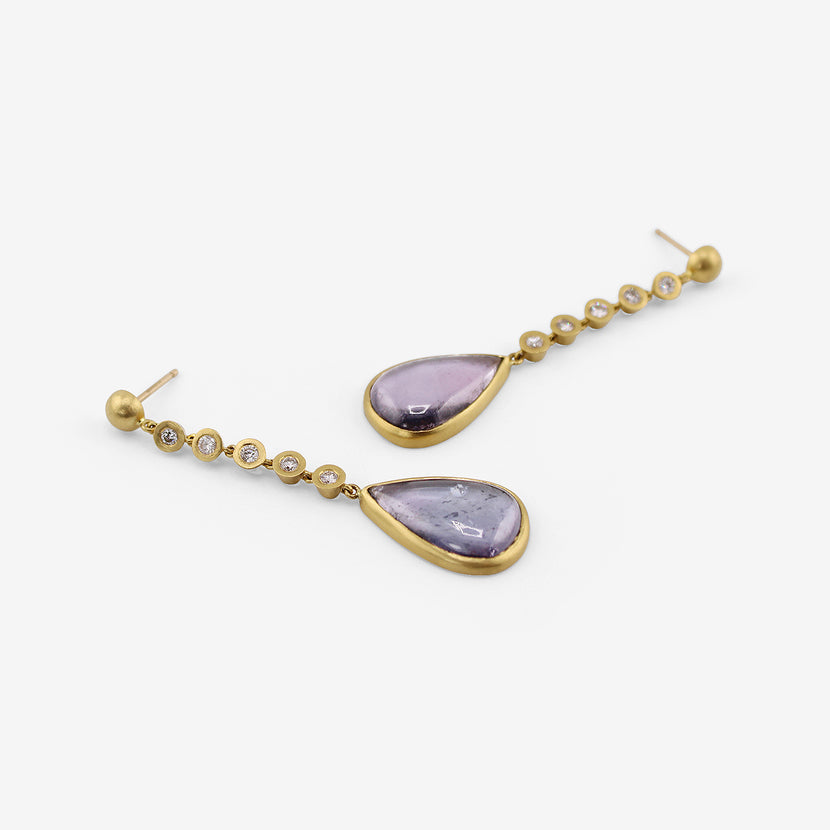 PROUNIS 22K & FIVE DIAMOND CHIME EARRINGS WITH LAVENDER TOURMALINE