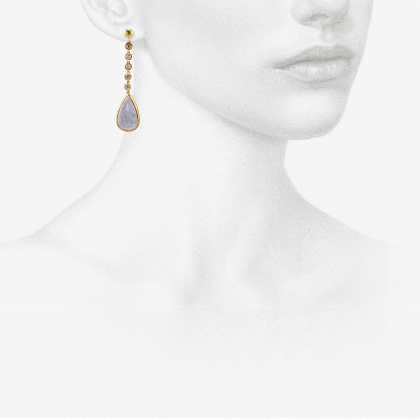 PROUNIS 22K & FIVE DIAMOND CHIME EARRINGS WITH LAVENDER TOURMALINE
