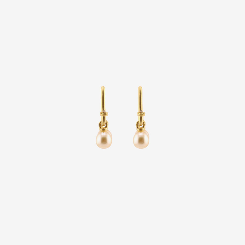 PROUNIS 22K & GOLDEN SOUTH SEA PEARL SMALL TUBA EARRINGS WITH OLD MINE CUT DIAMONDS