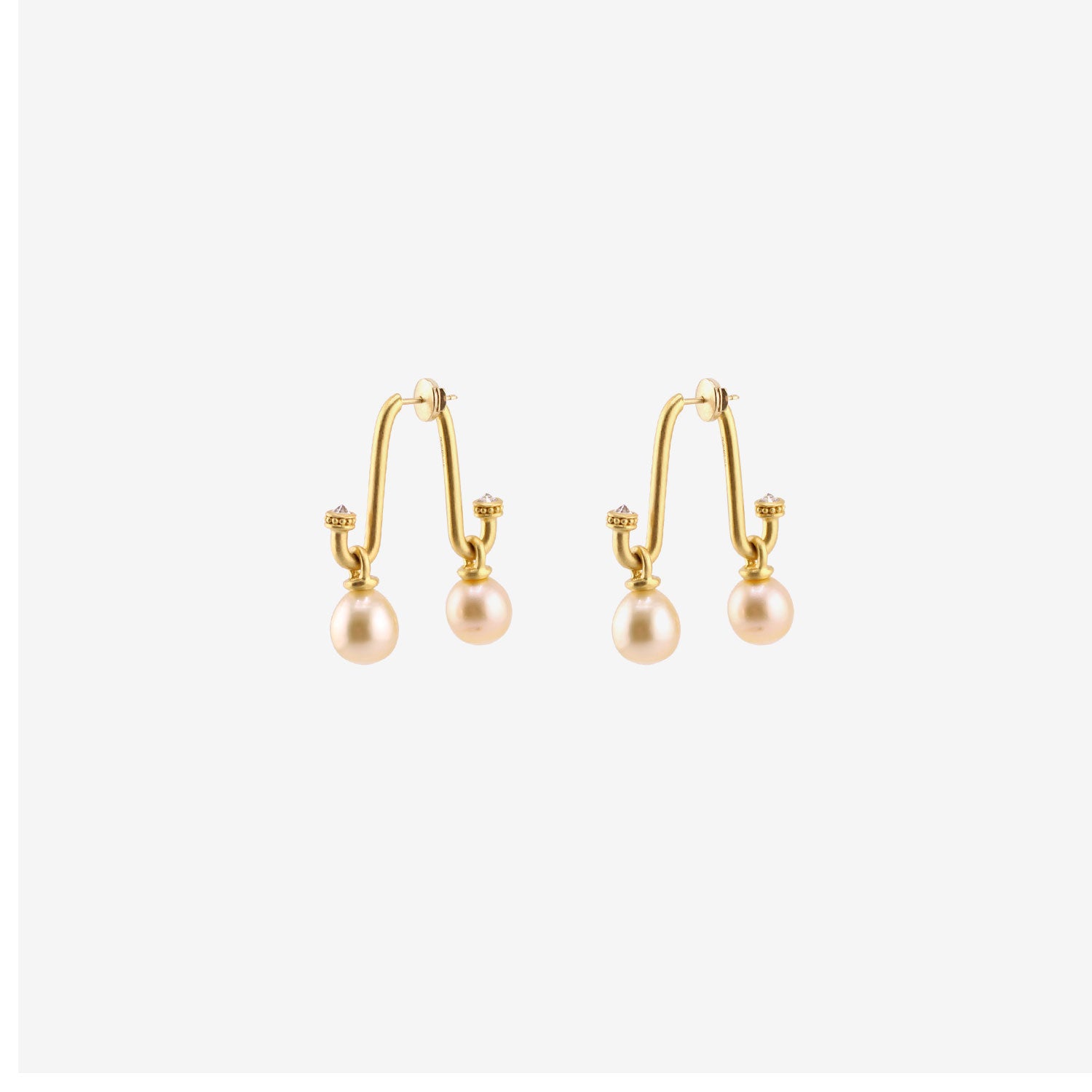 PROUNIS 22K & GOLDEN SOUTH SEA PEARL SMALL TUBA EARRINGS WITH OLD MINE CUT DIAMONDS