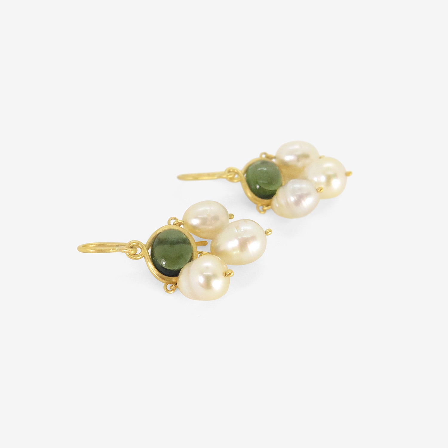 PROUNIS 22k & GREEN TOURMALINE UNDA EARRINGS WITH GOLDEN SOUTH SEA PEARLS