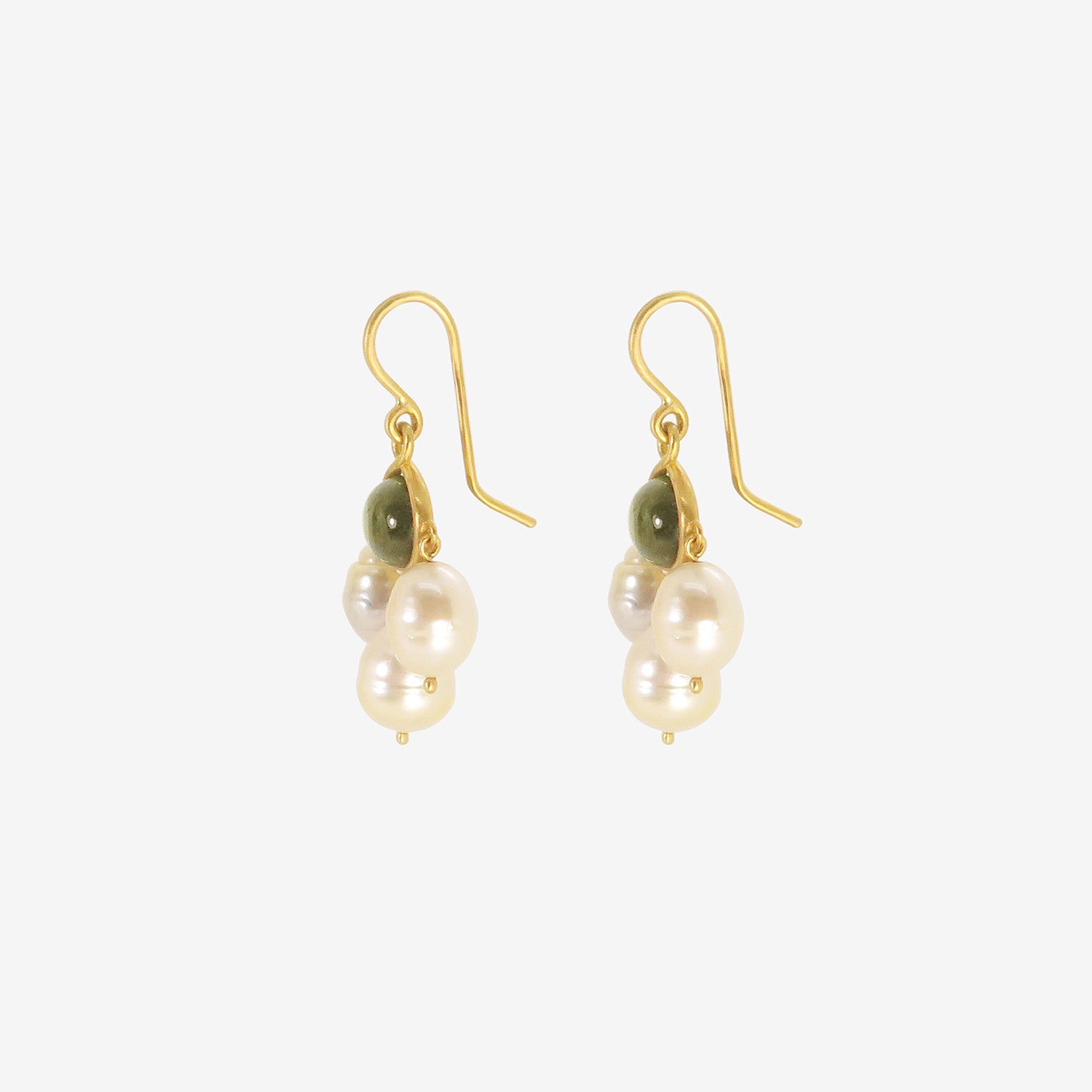 PROUNIS 22k & GREEN TOURMALINE UNDA EARRINGS WITH GOLDEN SOUTH SEA PEARLS