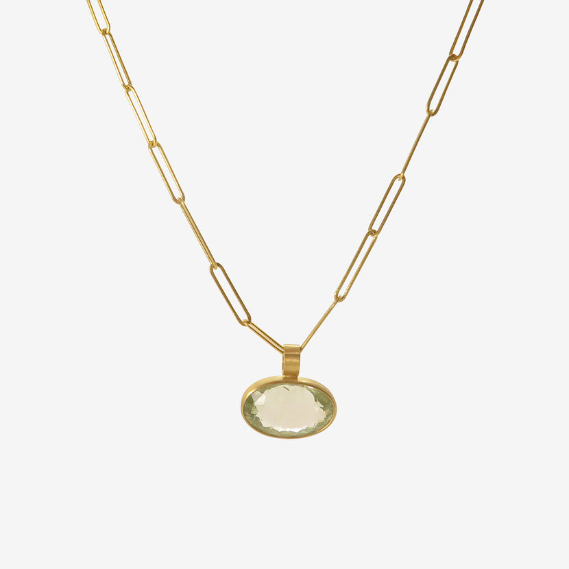 ROSANNE PUGLIESE 22K & FACETED OVAL GREEN AMETHYST PENDANT, 11CT