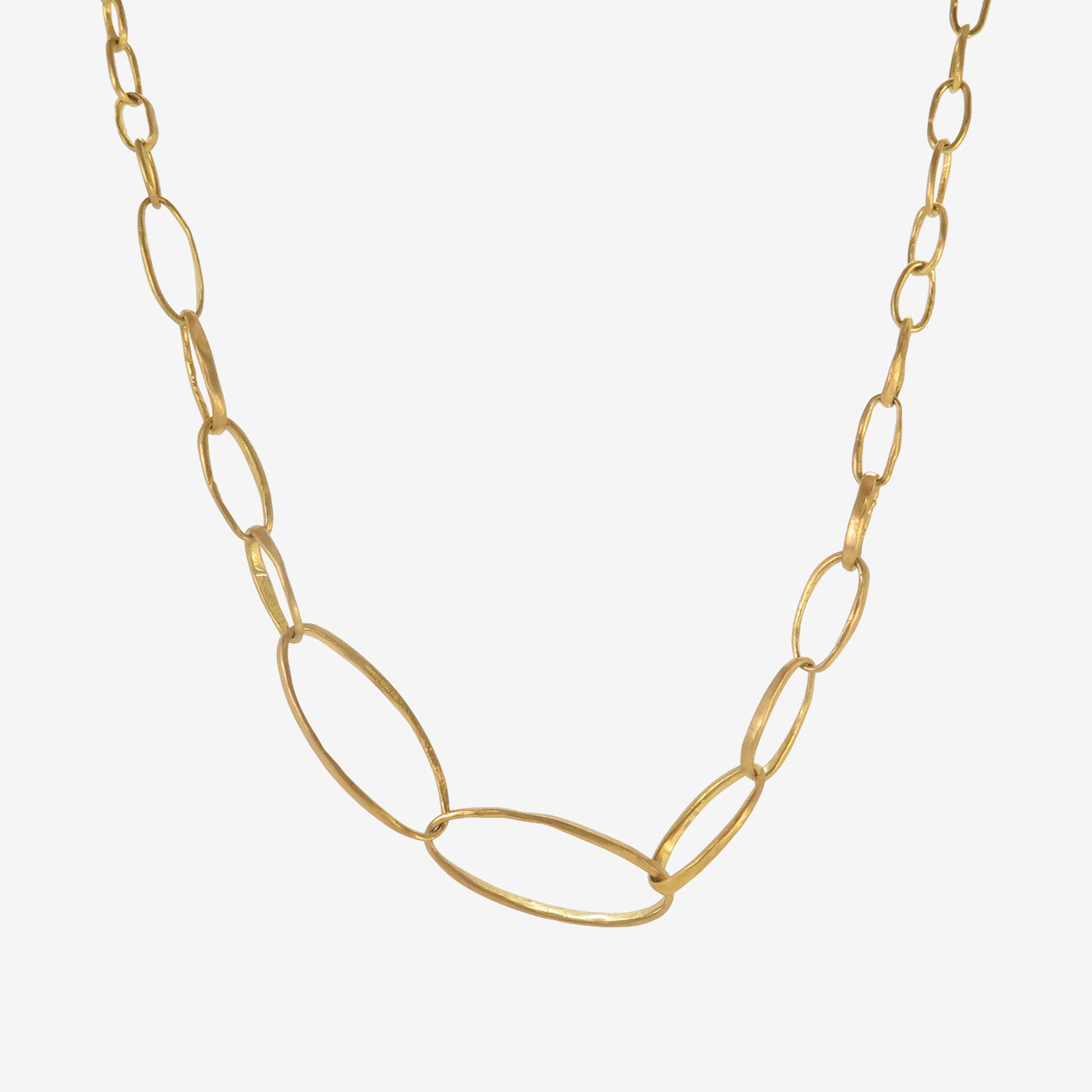 ROSANNE PUGLIESE 22K MIXED LARGE & SMALL OVAL LINK CHAIN NECKLACE WITH KESHI PEARL