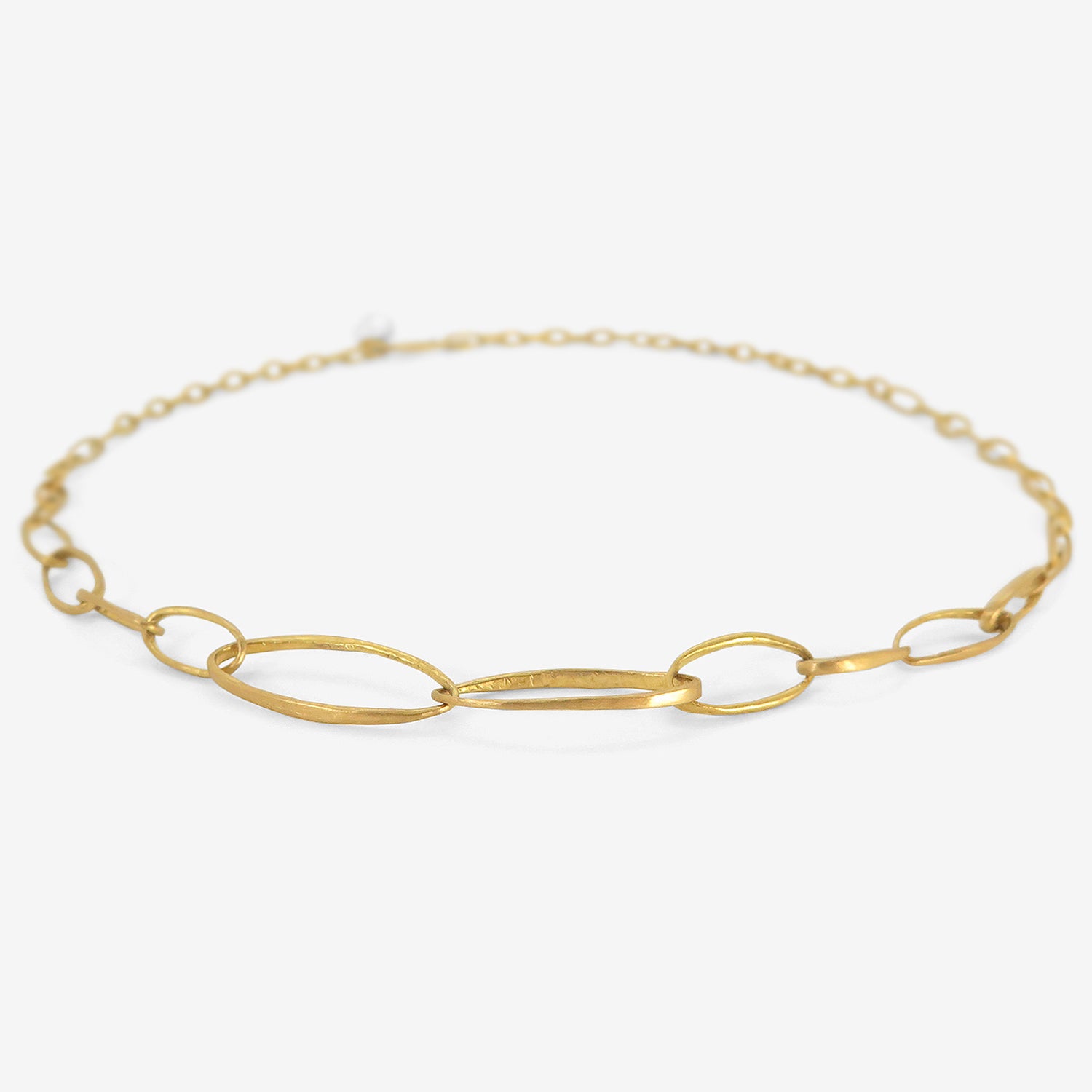 ROSANNE PUGLIESE 22K MIXED LARGE & SMALL OVAL LINK CHAIN NECKLACE WITH KESHI PEARL