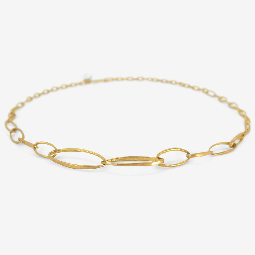 ROSANNE PUGLIESE 22K MIXED LARGE & SMALL OVAL LINK CHAIN NECKLACE WITH KESHI PEARL