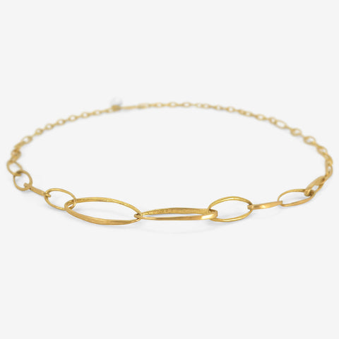 ROSANNE PUGLIESE 22K MIXED LARGE & SMALL OVAL LINK CHAIN NECKLACE WITH KESHI PEARL