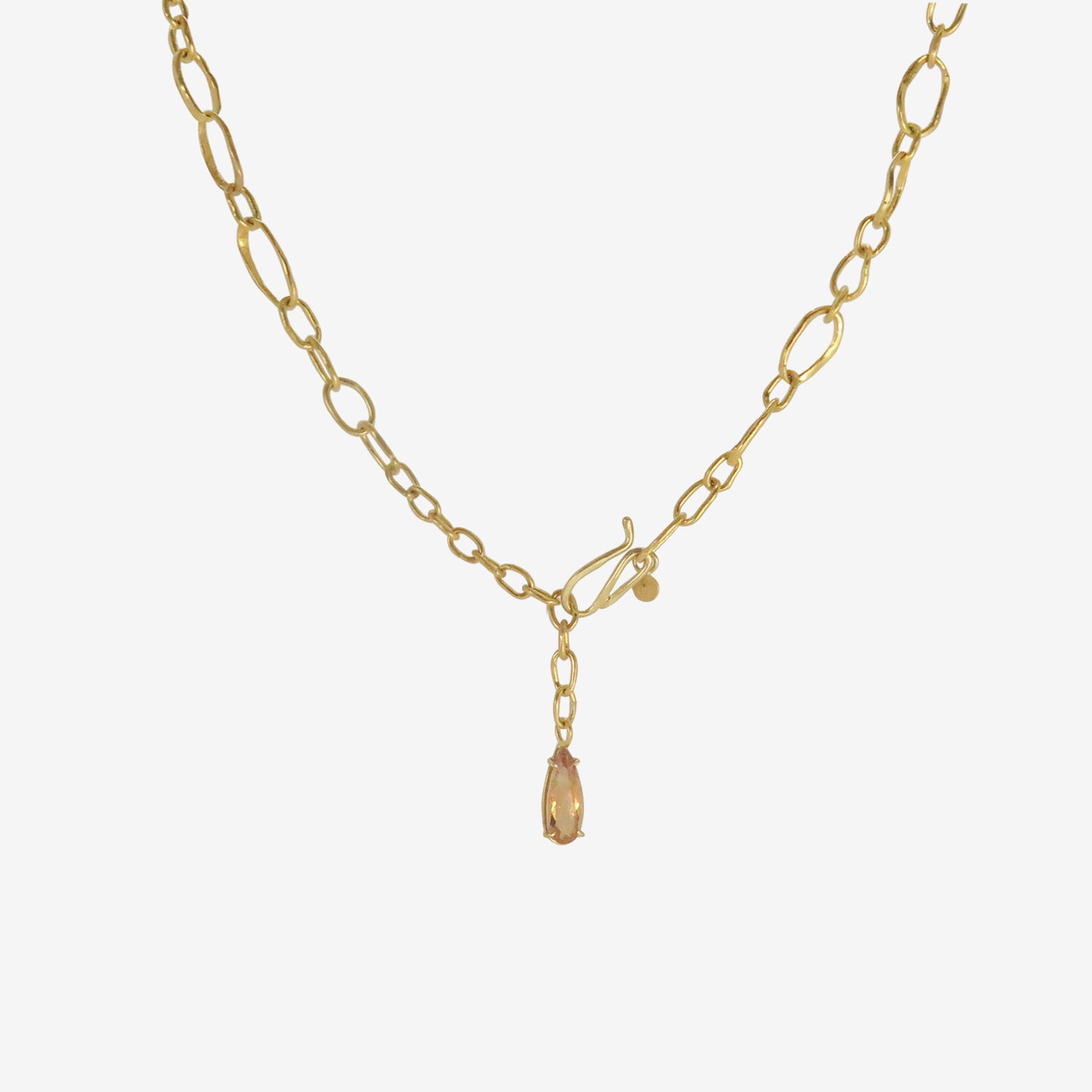 ROSANNE PUGLIESE 22K RANDOM LINK CHAIN WITH EMERALD-CUT GREEN BERYL PENDANT & TOPAZ DETAIL