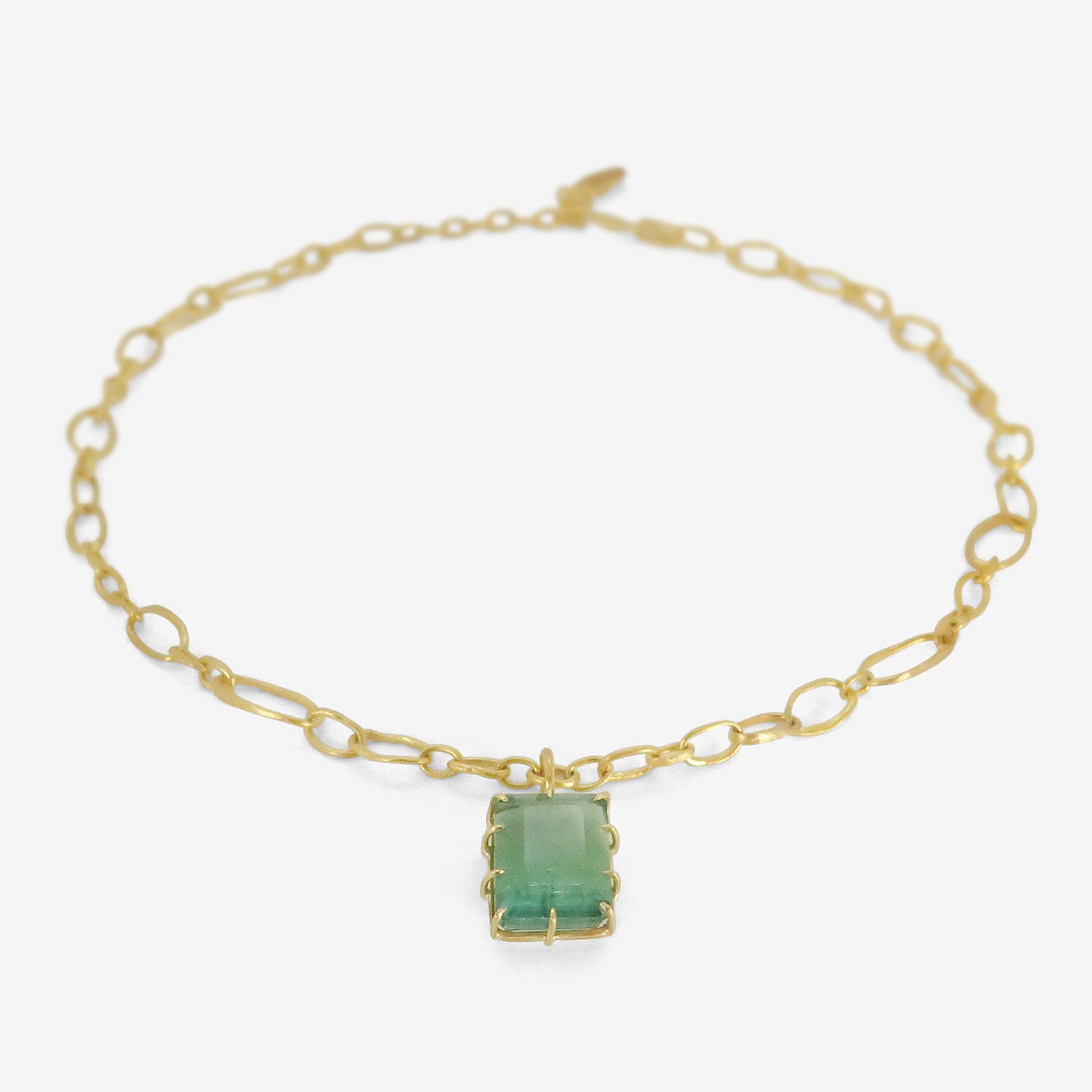 ROSANNE PUGLIESE 22K RANDOM LINK CHAIN WITH EMERALD-CUT GREEN BERYL PENDANT & TOPAZ DETAIL