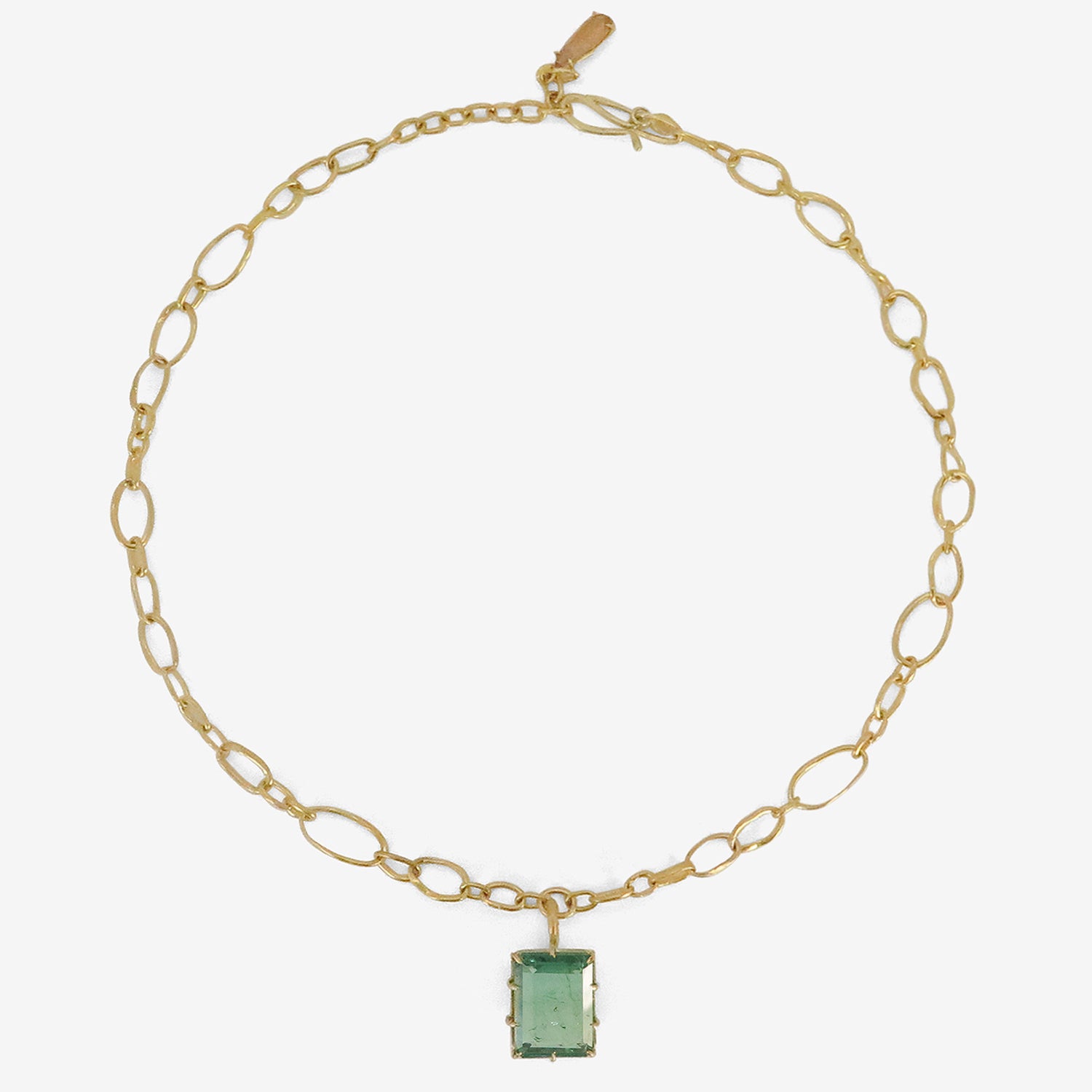 ROSANNE PUGLIESE 22K RANDOM LINK CHAIN WITH EMERALD-CUT GREEN BERYL PENDANT & TOPAZ DETAIL