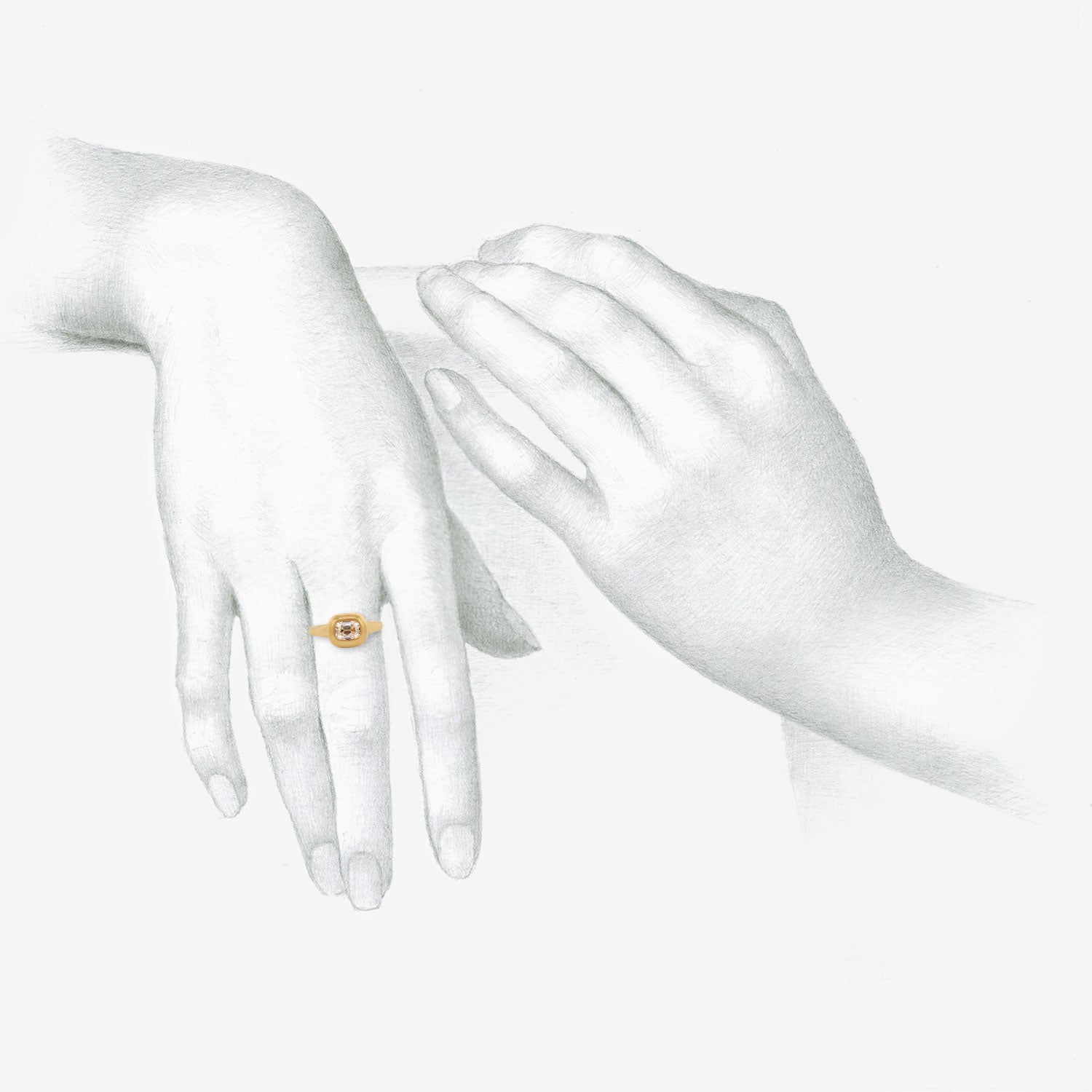 ROSANNE PUGLIESE 22K & CUSHION-SHAPED OLD MINE CUT DIAMOND GREEK-INSPIRED RING, 1CT