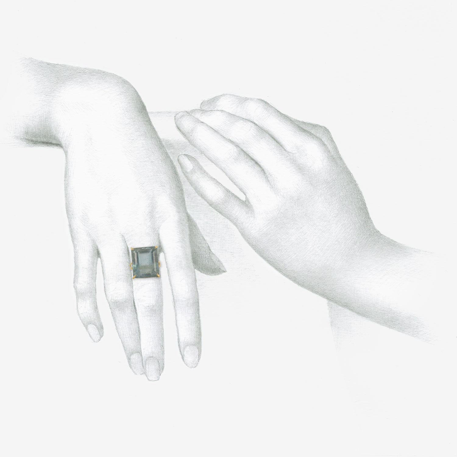 ROSANNE PUGLIESE 18K & EMERALD-CUT DEEP BLUE AQUAMARINE RING