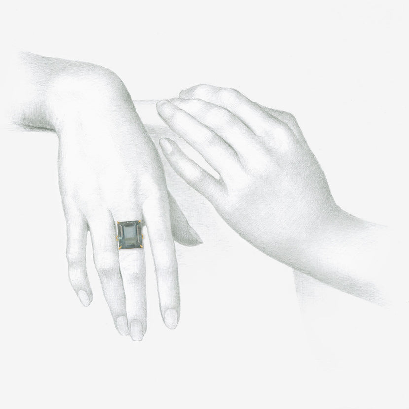 ROSANNE PUGLIESE 18K & EMERALD-CUT DEEP BLUE AQUAMARINE RING