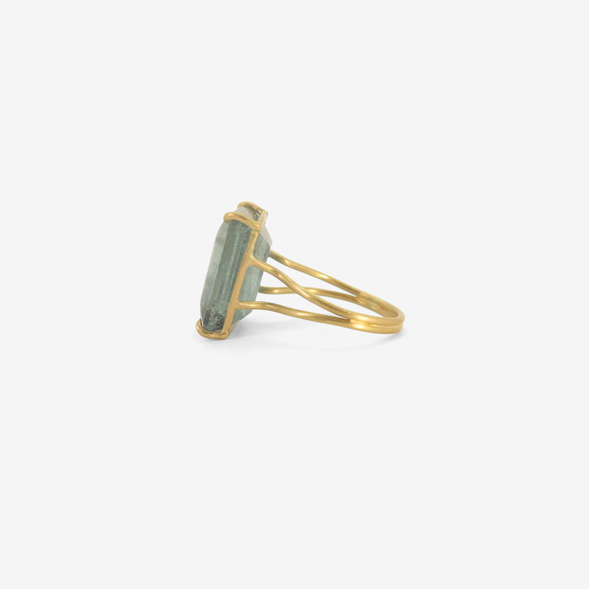 ROSANNE PUGLIESE 18K & EMERALD-CUT DEEP BLUE AQUAMARINE RING