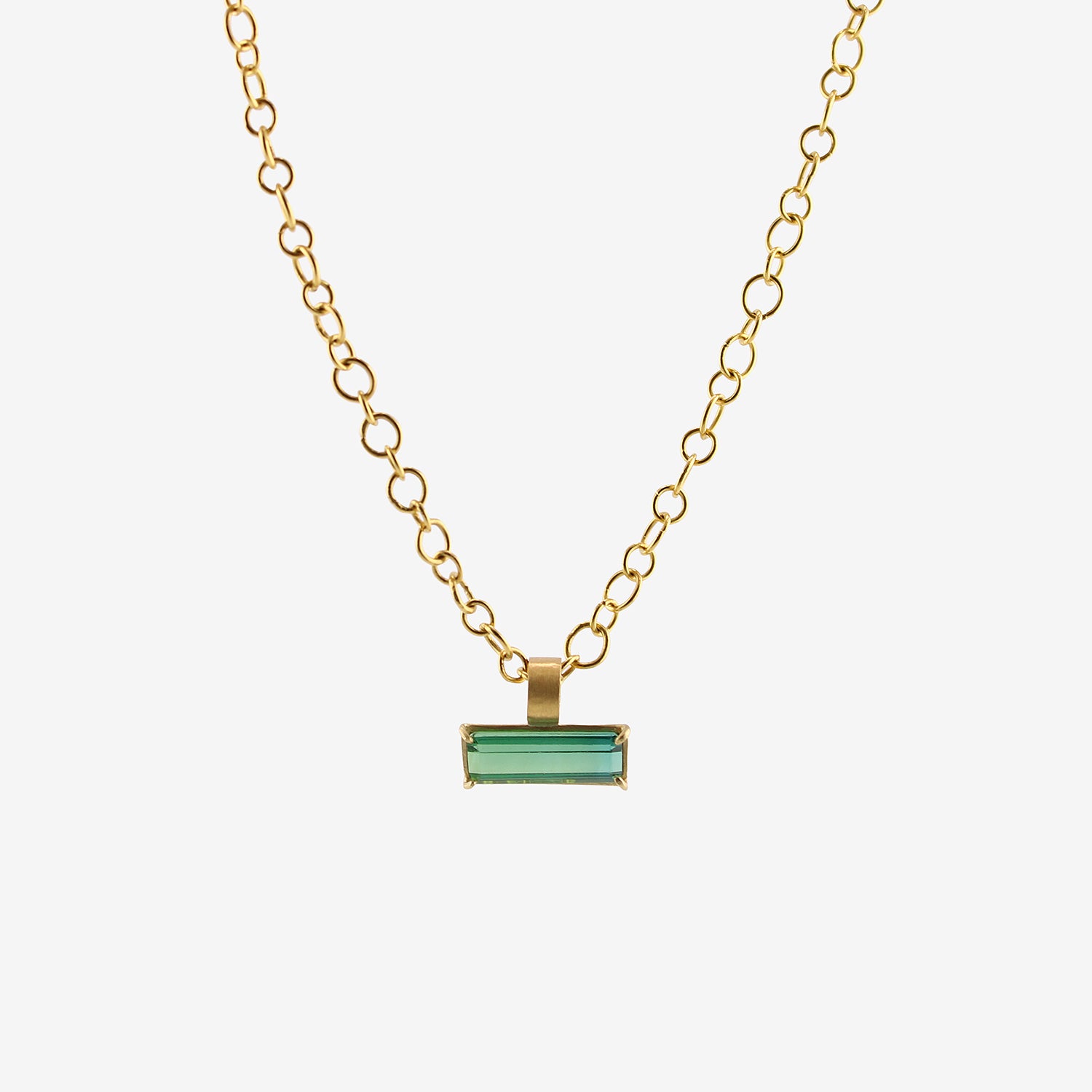 ROSANNE PUGLIESE 22K & EMERALD-CUT GREEN TOURMALINE EAST/WEST PENDANT